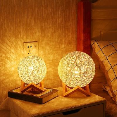 China Creative Rattan LED Nightlight/LED Gift Star/teng Decorative USB Desk Lamp Remote Rope Light with Wood Base YH-PTL029 for sale