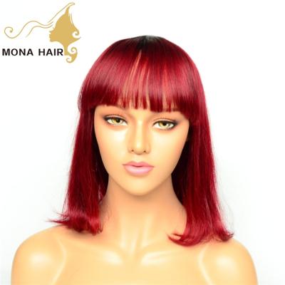 China Brazilian Hair 99j Wig Wave Hair Wig Bangs Full Cuticle Wigs Wholesale Machine Made Silky Straight Lead Wigs for sale