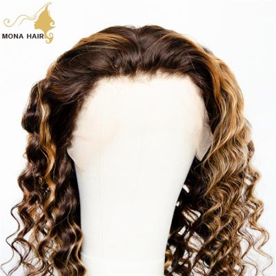 China Transparent Peruvian High Top Deep Curly Hair Highlight Lace Front Human Hair Lace Front Wig for sale