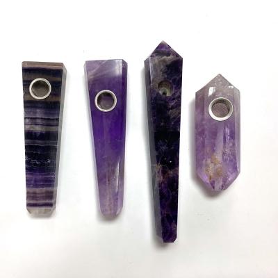 China Wholesale Europe Natural Amethyst Pipes Healing Modern Quartz Rainbow Fluorite Crystal Smoking Pipes for sale