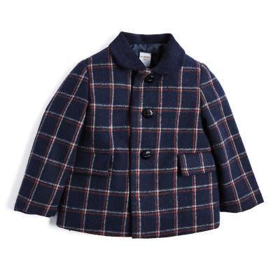 China New Autumn Winter Grid Jackets Boys Baby Boy Windproof Wool Straight Coat With Hat Lapel Tweed Kids Outerwear Windproof Coat for sale