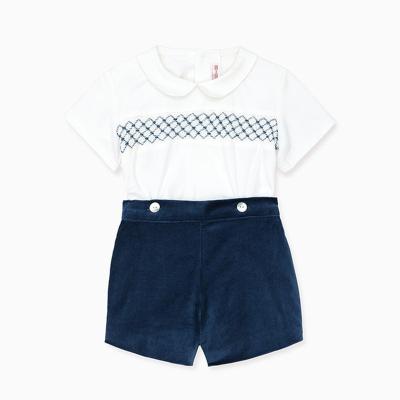 China Casual Summer Arrive Boutique Customized Smocks Clothes Baby Boy Outfits Two Piece Kids Sets Kid Short Sleeve Clothing OEM for sale