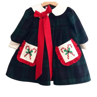 China New Fashion Autumn Winter Christmas Clothes Toddler Kid Baby Dress Outfit Long Sleeve Dresses Big Bow Washable Soft Plaid for sale