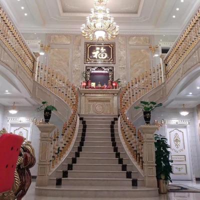 China Joy Project Luxury Lobby Lobby Modern Wall Staircase Decoration Wall Ultraman Beige Marble for sale