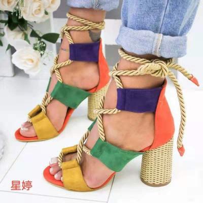 China Fashion Trend Fashion Trend Women Plus Size Sandals With Strap Color Matching Women's High Heels Rope Non-slip Sandals 2021 for sale