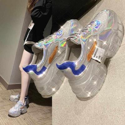 China Autumn And Winter Old Shoes 2021 All-match Sports Shoes Laser Mesh Transparent Crystal Shoes Women Fashion Trend New for sale