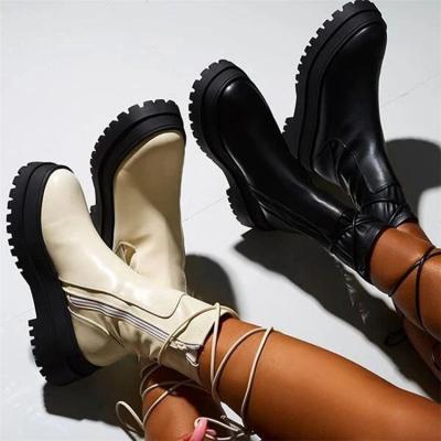 China 2021 Martin Boots Woman Martin Boots 2021 Martin Boots Woman Martin Boots 2021 Fashion Trend Fashion Zipper Lace Up Thick Soled Waterproof Leather for sale