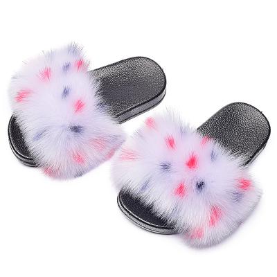 China Bedroom Children's Plush Slippers Color Plush Boys And Girls Beach Sandals Cheap And Flat Fur Bedroom Fur Slippers for sale