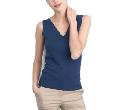 China 100% Pure Cashmere Best Selling Fashion Light Blue Solid V-neck Cutout Back Suspender Vest for sale