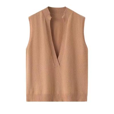 China Exclusive Sales Women's Large V Neck 100% Pure Cashmere Leisure Sleeveless Knitted Vest for sale