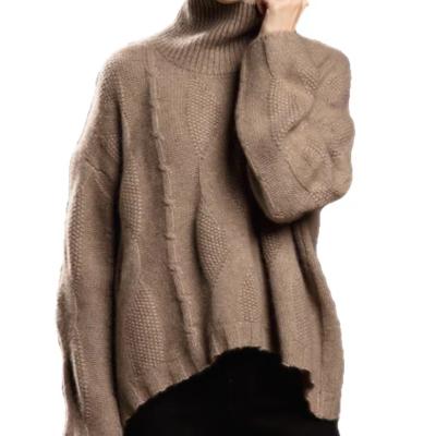 China Other Ladies 100% Pure Turtle Neck Thick Cashmere Front Short Back Long Cashmere Sweater for sale