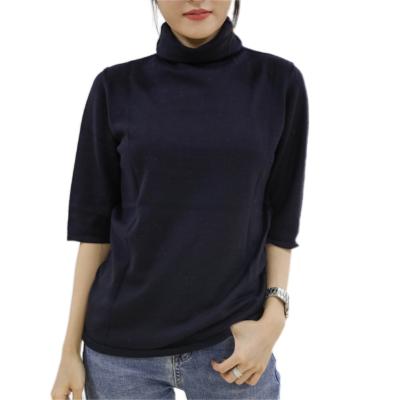 China Factory Price Anti-pilling Women's High Neck Cashmere Shorts Loose Sleeve Top for sale