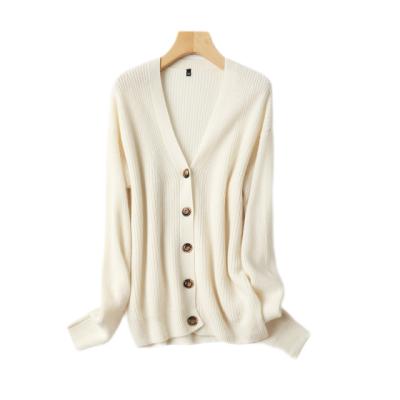 China 100% Pure Cashmere Cardigan Anti-pilling New Cashmere V-Neck Thickened Cashmere Jacket Loose Sweater Women for sale