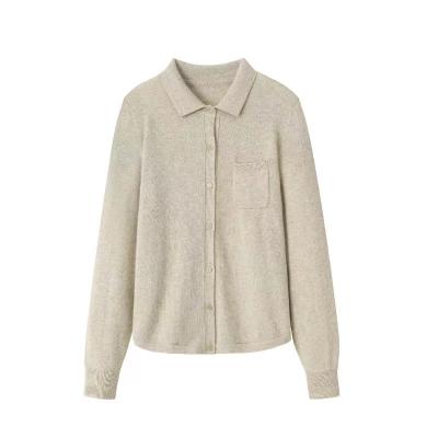 China Women's 100% Pure Cashmere Classic Design Knitted Casual Shirt Coat Close Collar for sale