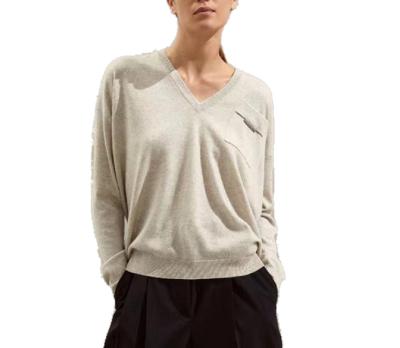 China 100% Cashmere Products Women's Popular Pure V-Neck 100% Pure Cashmere Sweater Knitted Top for sale