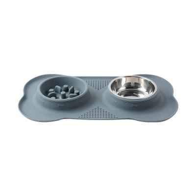 China Stocked eco-friendly food grade silicone safe Eat and drink water silicone Stainless pet bowls feeders for sale