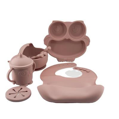 China 100% Eco-friendly EN71 CPC food grade silicone safe Christmas gift kids dining silicone tableware bowl and spoon Silicone Baby Dinner Set for sale