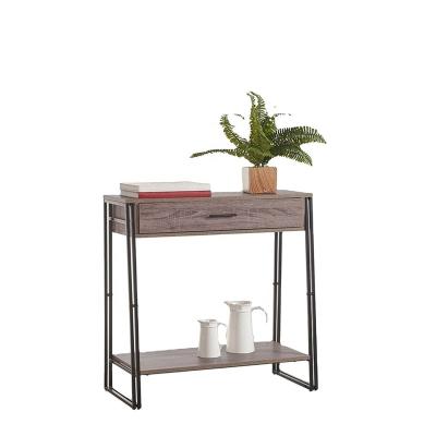 China Industrial Rustic Walnut Paper Veneer Effect Console Table Metal Frame for sale