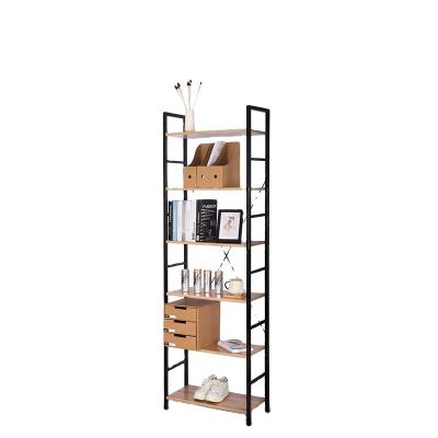 China Shelving Modern Unit Shelving Storage 6 Tiers Shelves Bookcase Garage Shed Storage Rack Black Oak and Wood Light for sale