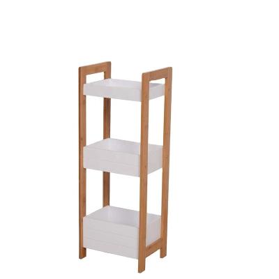 China Bamboo Trolley Display Rack New Arrival 3 Tier Storage Shelf Organizer Bathroom Shower Baskets for sale