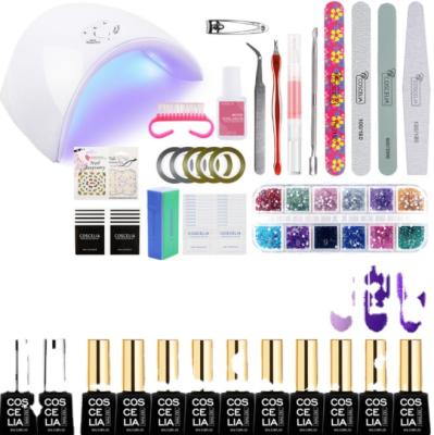 China Easy Apply Jinyi 2021 New Arrivals Beginner 36W Nail Set Kit With Acrylic UV Lamp And 10 Colors Bottle Nail Polish Kit Set for sale