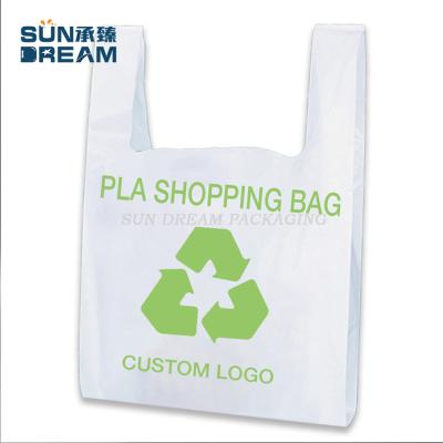 China Food Custom Printed Biodegradable PLA Cassava Root Organic Plastic Bags Cornstarch Vest Shopping Bag for sale