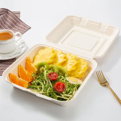 China Restaurant Supplies Degradable Hamburger Box Serving Sugar Cane Pulp Take Away Box for sale