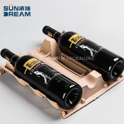 China Recyclable Custom Manufacturers Direct 3/6pcs Pulp Through 3 Red Wine Tray Six Bottle Protective Paper Red Wine Tray for sale