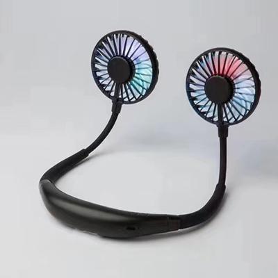 China OEM Bestselling Mini Portable USB Rechargeable Adjustable Lazy Hanging Neck Band Led Bladeless Fans Colorful Lights for sale