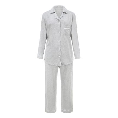 China Gray Two Piece Lounge Sleep Wear Breathable Solid Basic Bamboo Pajamas Sets Sleepwear For Women for sale