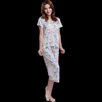 China Soft Silky Cool Breathable Custom Printed PJ Comfortable Short Sleeve Set Girls Sleepwear Women Bamboo Pajamas for sale