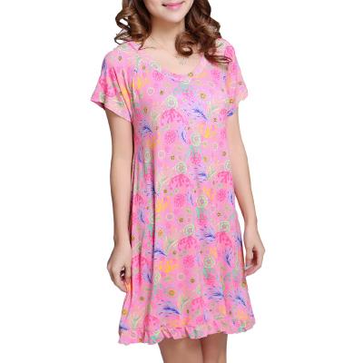 China Ladies Breathable Floral Printed Bamboo Night Lighting T-shirt Dress Sleepwear Sleepwear Women One-Piece Sleepwear for sale