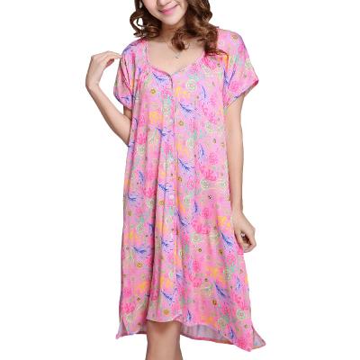 China Breathable Organic Fresh Bamboo Fabric Plus Size Sleep Wear Dress Women's Sleepwear Pajama Dress for sale