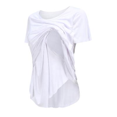 China Breathable Antibacterial Custom Made Summer Plus Size Nurse Round Neck T-shirt Basic White Bamboo Nursing Women Maternity Clothes Wholesale for sale