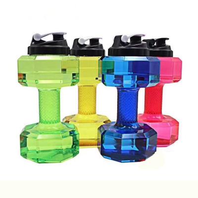 China New Design Men's Viable Women Training 2.2L Portable Adjustable Sports Gym Fitness Filled Dumbbell Shape Water Bottle for sale