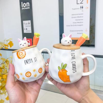 China Disposable Creative Cute Cup Rabbit Heat Resistant Cartoon With Lid And Spoon Coffee Mugs Kids Mug Office Ceramic Coffee Mug for sale