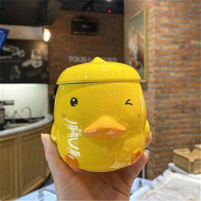 China 400ml Disposable Ceramic Mug With Lid Cute Duck Yellow Coffee Mug Tea Cartoon Cute Milk Trend Couples Cup For Girls Coffee Mug for sale