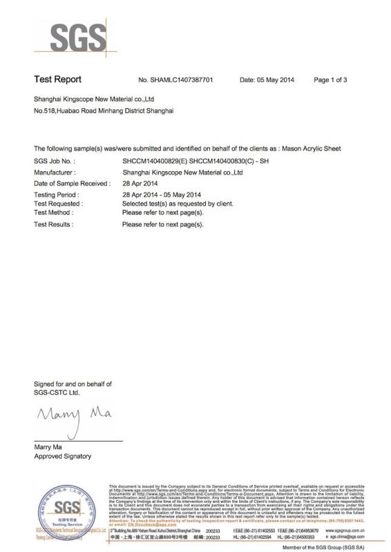 SGS test report - Shanghai Kingscope New Material Co., Ltd.