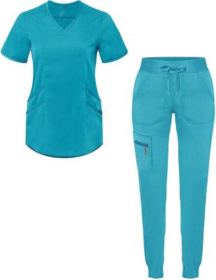 China High Quality Comfortable 4 Stretch Spandex Uniform For Men And Women V-Neck Hospital Medical Uniform Sets for sale