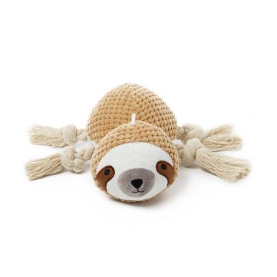 China Custom Dog Toy Plush Corduroy Fabric Squeaky Dogs Stuffed Toy Sloth Dog Plush Toy with Cotton Rope for sale