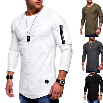 China Autumn Men's Shirt T-shirt Casual Thin Pullover O-neck T-shirts Breathable Zipper Personality Long Sleeve Top Arm T-Shirts for sale