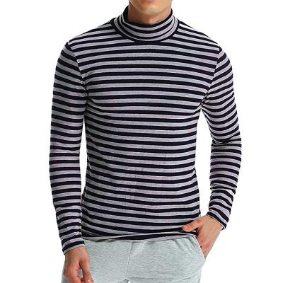 China New Autumn Winter Fashion Stripes Men's Breathable T-Shirts High Quality Casual Turtle Neck Long Sleeve T Shirts For Men for sale