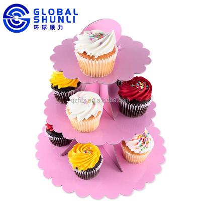 China Global Festival Decoration Shunli Pink Cake Stands For Wedding Birthday Party 5 Tier Cardboard Cakestand Event Customer 3 Layer Cake Paper Stand for sale