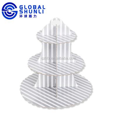 China Overall Silver Disposable Paper Wedding Cake Stand 3 Tier Shunli Afternoon Tea Festival Decoration Plates Candy Tray Dinner Tableware Display for sale