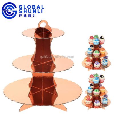 China Global Custom Simple Rose Festival Decoration Shunli Rose Golden Surprise Afternoon Tea Cardboard Green Banquet Supply Paper Cake Stand for sale