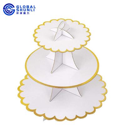 China Disposable 3 Tier Cardboard Cupcake Tower Round Disposable Dessert Cupcake Stand Pastry Racks for Birthday Wedding Party Serving Tray for sale