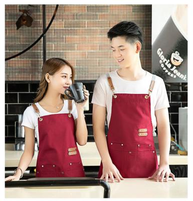 China Multy 100% Cotton Canvas Use Leather Strap Organic Working Chef Shop Wear Heavy Duty European High End Canvas Apron for sale