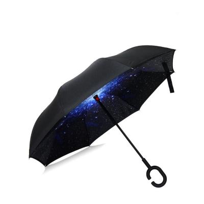 China The new modern design double layer C handle reversed the new reverse umbrella element full of the stars inside the love of young people for sale