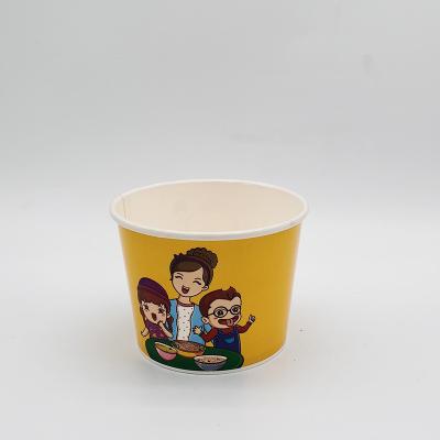 China Dispoable 300ml paper bowl for kids yellow round paper bowl with noodles, dumplings and hot rice soup for sale