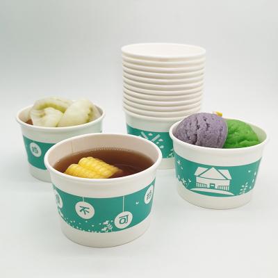 China 270ml disposable paper bowl with plastic lid for hot soup, ice cream, other snacks to take away packed paper bowl for sale